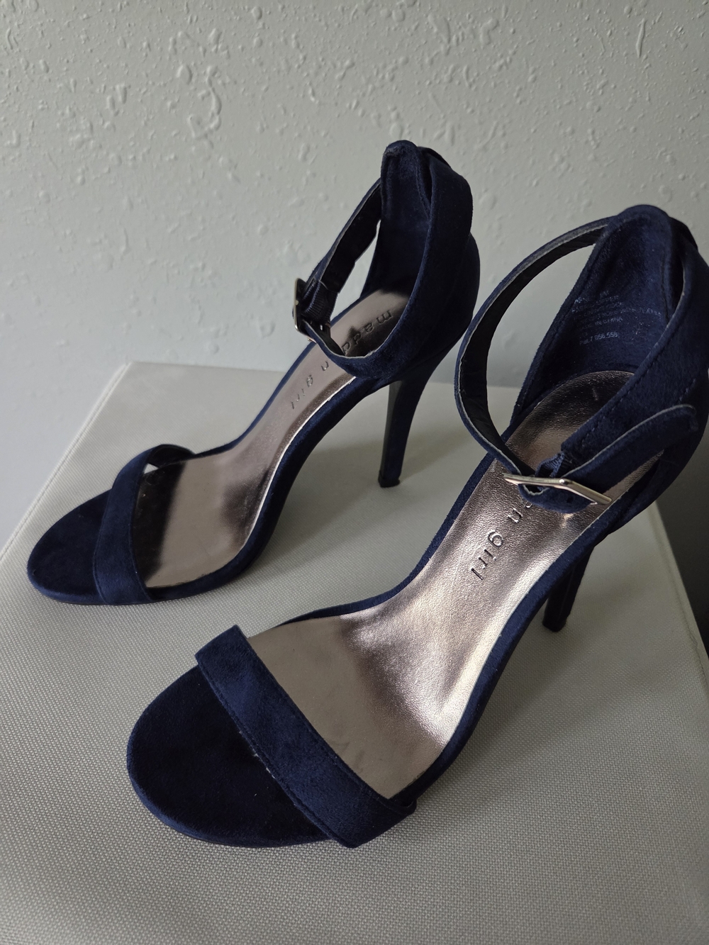 Madden Girl Navy Suede Ankle-Strap Stiletto Heels